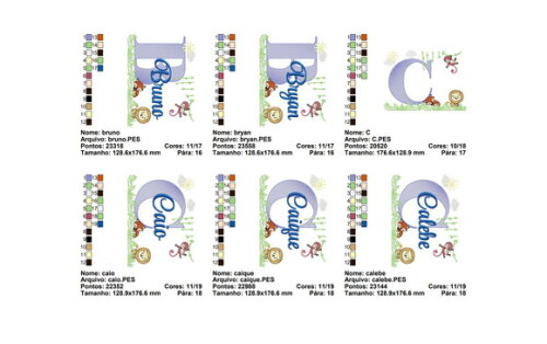 Matriz Bordado 168 Nomes com Flores - Formato Pes