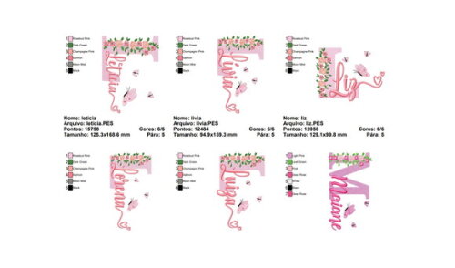 Matriz Bordado 168 Nomes com Flores - Formato Pes
