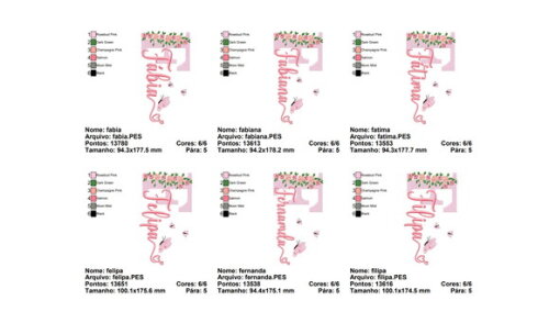 Matriz Bordado 168 Nomes com Flores - Formato Pes