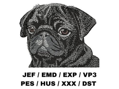 Matriz Bordado Cão Pug Preto