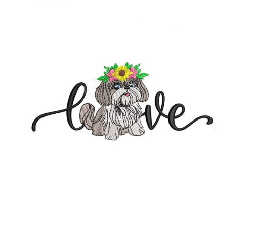 Matriz Bordado Cão Shih Tzu Love