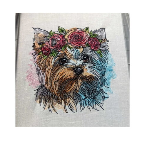 Matriz Bordado Cão Yorkshire Terrier Rosinhas