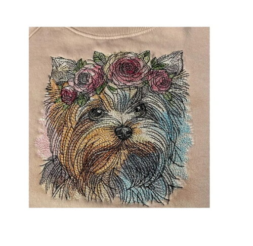 Matriz Bordado Cão Yorkshire Terrier Rosinhas