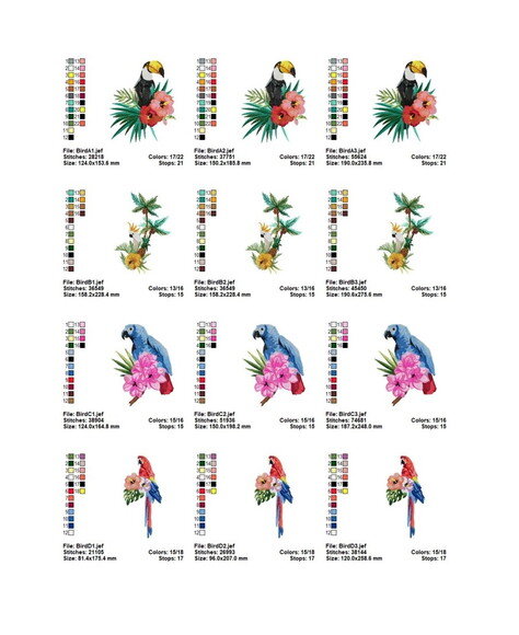 Matriz Bordado Coleção de Pássaros Tropicais