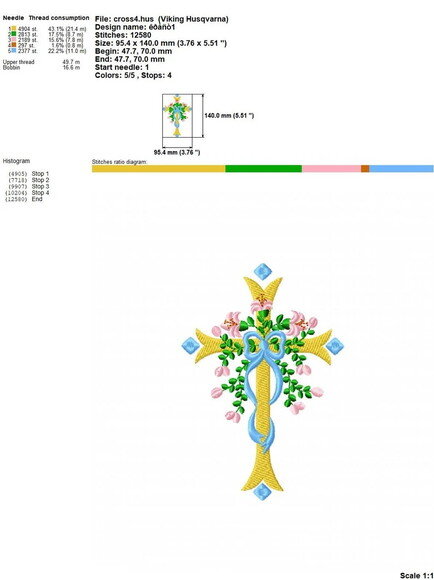 Matriz Bordado Cruz com Flores Eucaristia 2