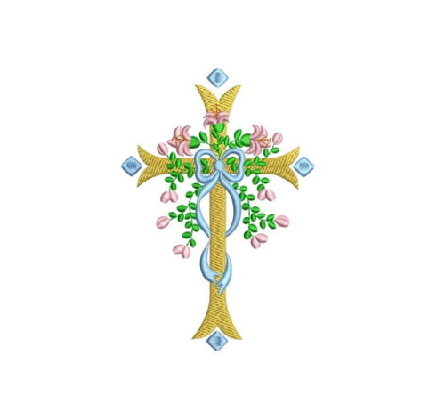 Matriz Bordado Cruz com Flores Eucaristia 2