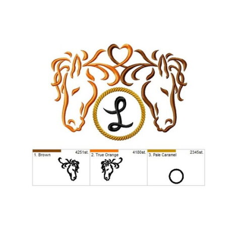 Matriz Bordado Dois Cavalos em Monograma para Montagem