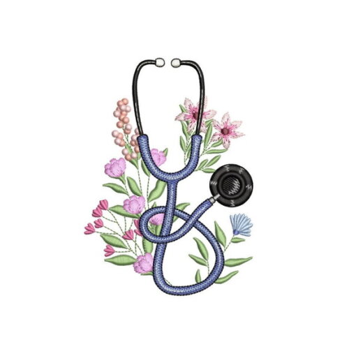 Matriz Bordado Estetoscópio com Flores