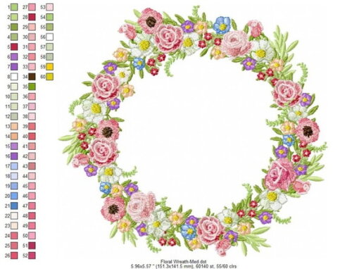 Matriz Bordado Floral Circular Colorido
