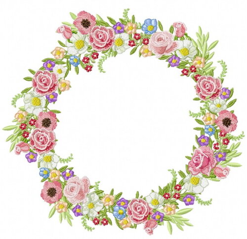 Matriz Bordado Floral Circular Colorido