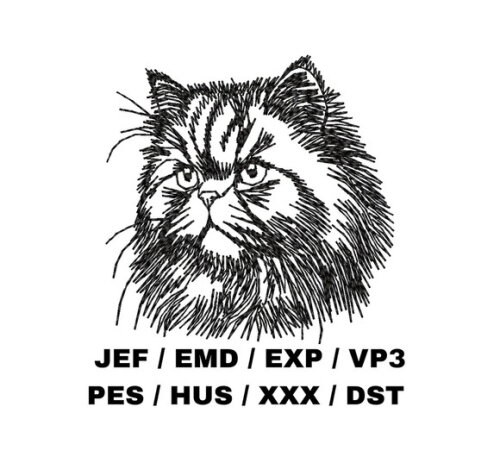 Matriz Bordado Gato Persa em Esbolço 1