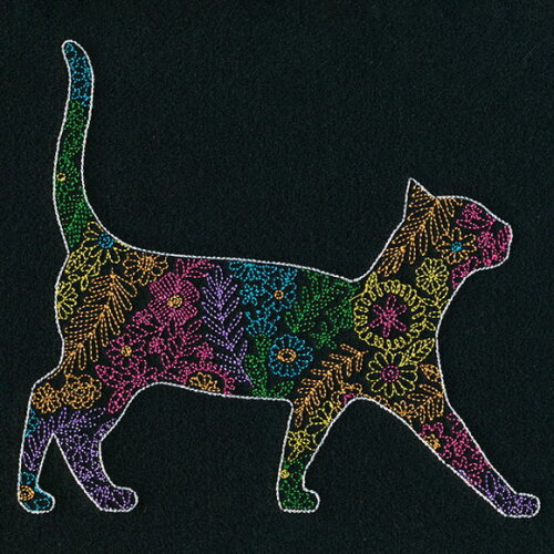 Matriz Bordado Gato em Flores