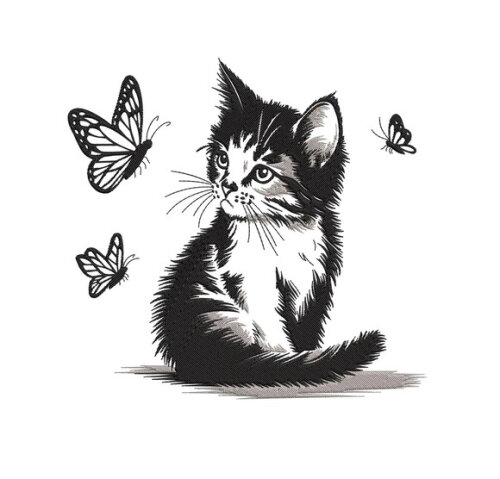 Matriz Bordado Gatinhos e Borboletas