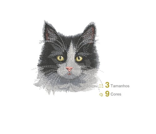 Matriz Bordado Gato Realista Preto e Branco