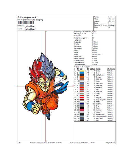 Matriz Bordado Goku Blue Red
