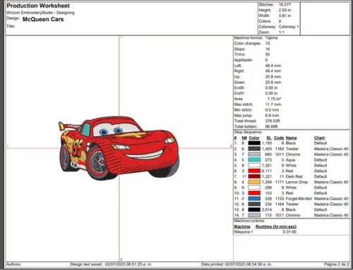 Matriz Bordado Mcqueen Alta Qualidade