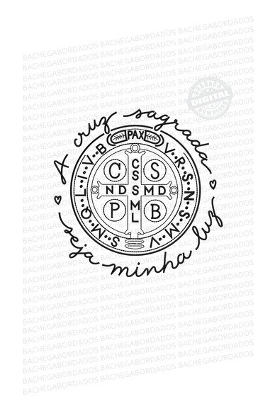 Matriz Bordado Medalha de São Bento Cruz Sagrada - Preto