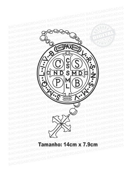 Matriz Bordado Medalha de São Bento Terço - Preto
