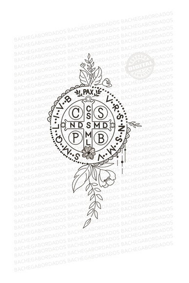 Matriz Bordado Medalha de São Bento Floral