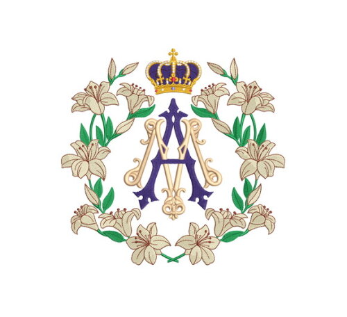 Matriz Bordado Medalha Mariana com Lírios e Coroa