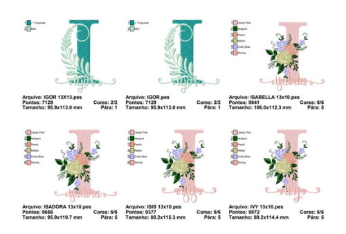 Matriz Bordado Pacote de Nomes Floral - Formato Pes