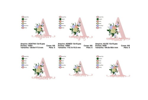 Matriz Bordado Pacote de Nomes Floral - Formato Pes