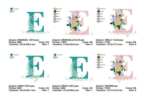 Matriz Bordado Pacote de Nomes Floral - Formato Pes