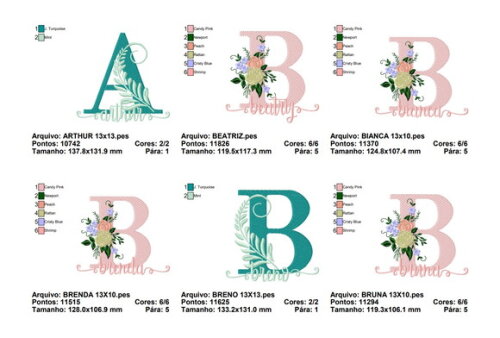 Matriz Bordado Pacote de Nomes Floral - Formato Pes