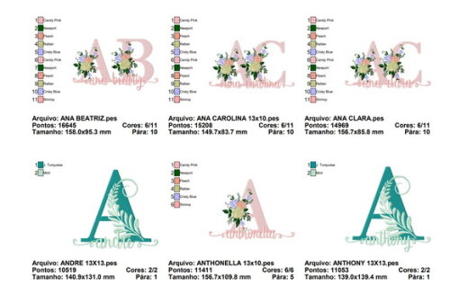 Matriz Bordado Pacote de Nomes Floral - Formato Pes