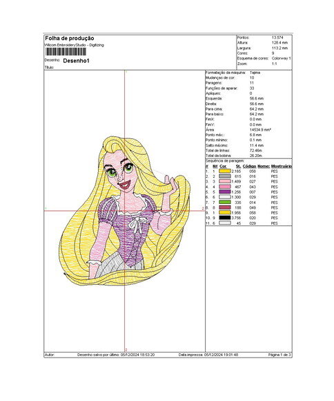 Matriz Bordado Rapunzel - Desenho Enrolados
