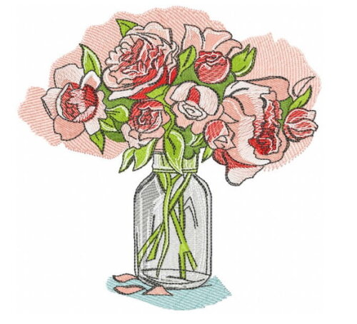 Matriz Bordado Rosas Vaso