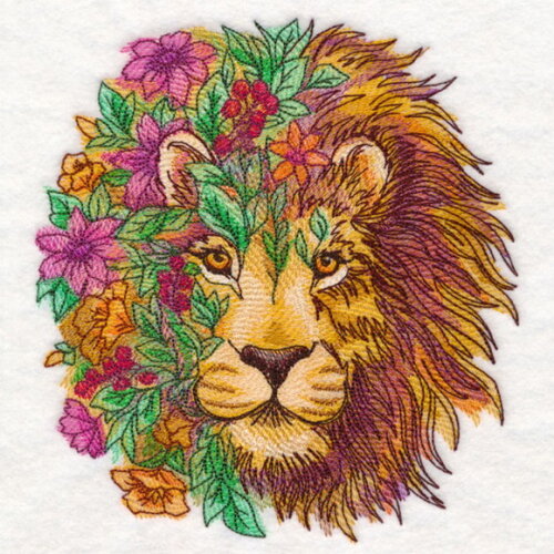 Matriz Bordado Rosto Leão Flores