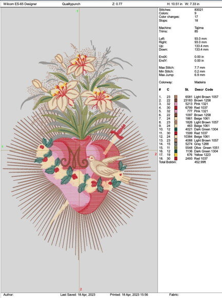 Matriz Bordado Sagrado Coração de Maria 26cm