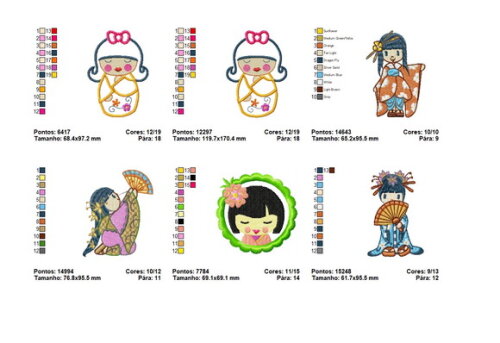 Matriz Bordados Bonecas Japonesas