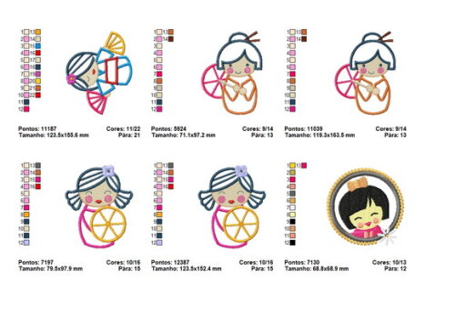 Matriz Bordados Bonecas Japonesas