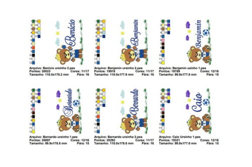 Matriz Bordados Ursinhos com Nomes Infantil - Formato Pes