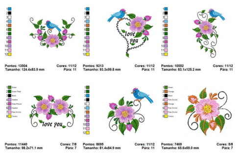 Matriz Bordados Desenhos Flores e Pássaros