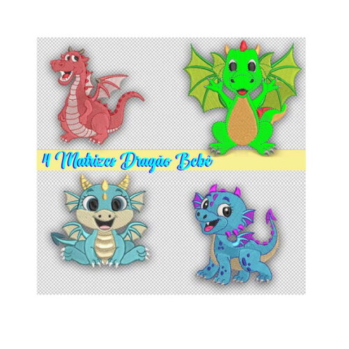 Matrizes Bordado Dragão Bebê 4 Modelos em 10cm
