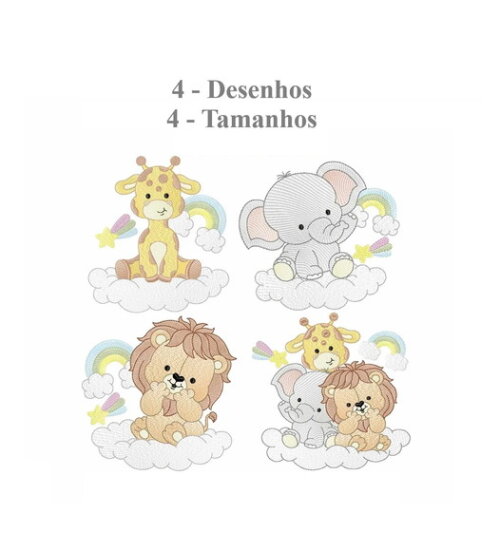 Pacote 4 Matrizes de Bordado Animais Safari