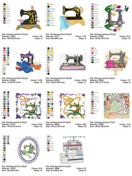 Pacote com 35 Matrizes de Bordados Máquinas de Costura