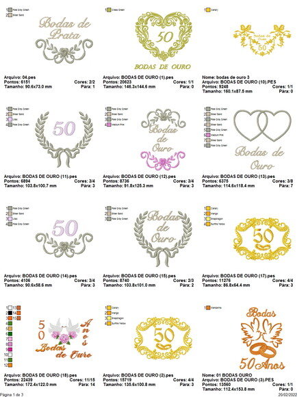 Pacote Matriz Bordado Bodas de Ouro e Prata