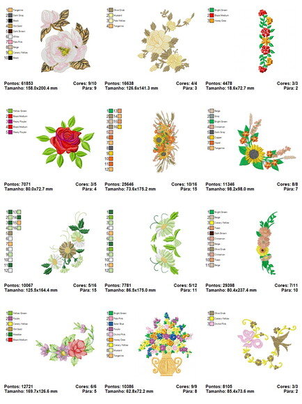 Pacote Matriz Bordados Flores