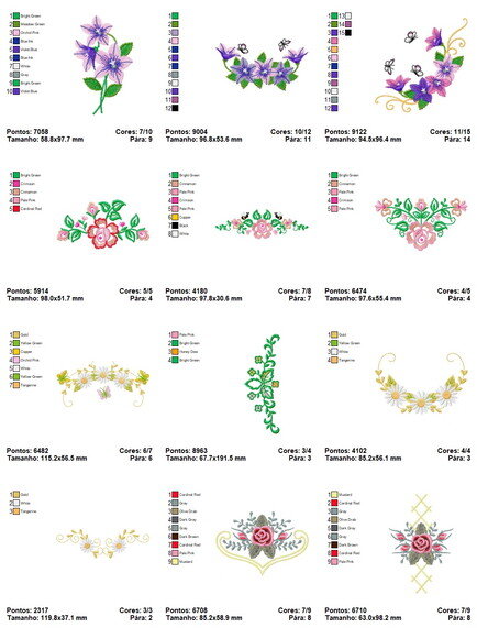 Pacote Matriz Bordados Flores
