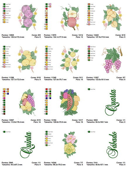 Pacote Matrizes Bordados Frutas Semaninha