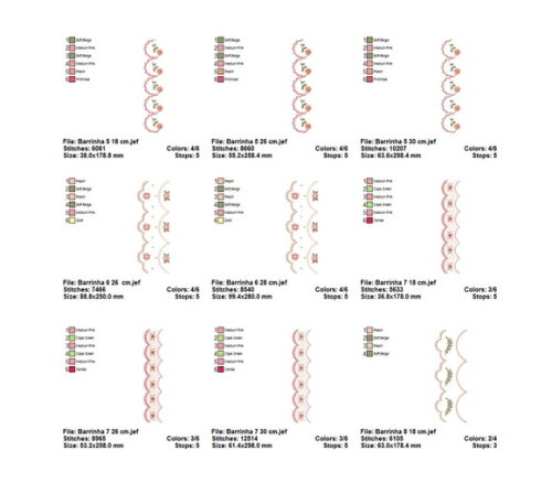 Pacote Matrizes de Bordado 19 Designs de Barrados