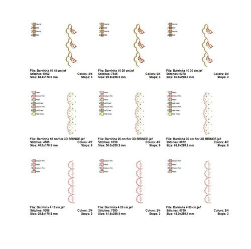 Pacote Matrizes de Bordado 19 Designs de Barrados