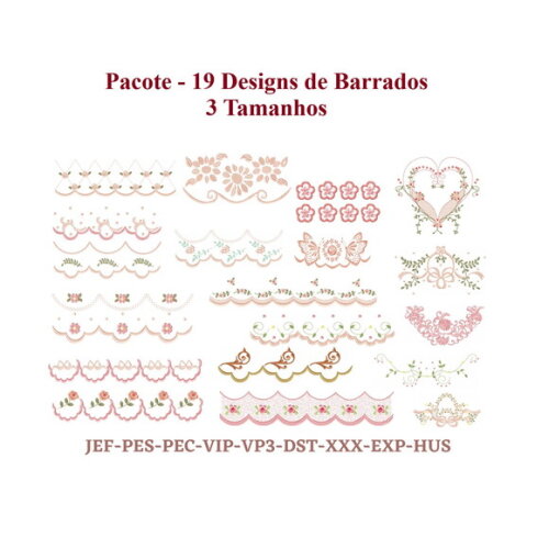 Pacote Matrizes de Bordado 19 Designs de Barrados