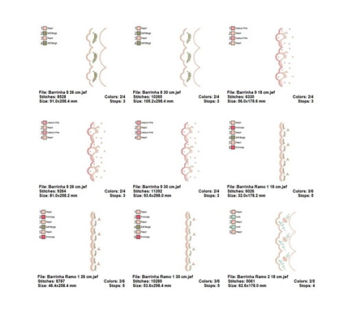 Pacote Matrizes de Bordado 19 Designs de Barrados