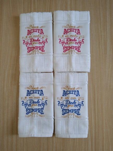 Kit com 04 Toalhinhas Convite Padrinho e Madrinha de Batismo