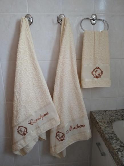 Kit de Toalhas Banhão Cor Creme Bordadas- Kit 03 Peças